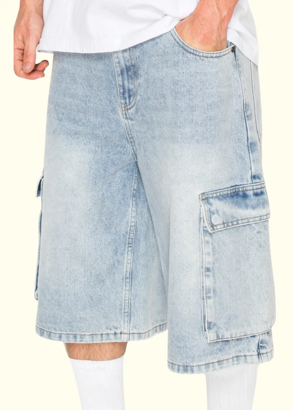 Men's Baggy Fit Cargo Denim Shorts