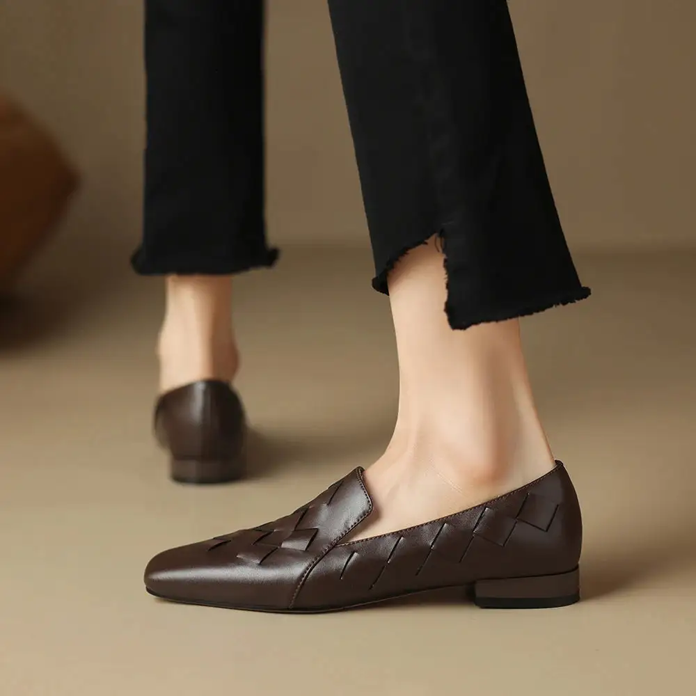 Slip On Block Heel Woven Pumps
