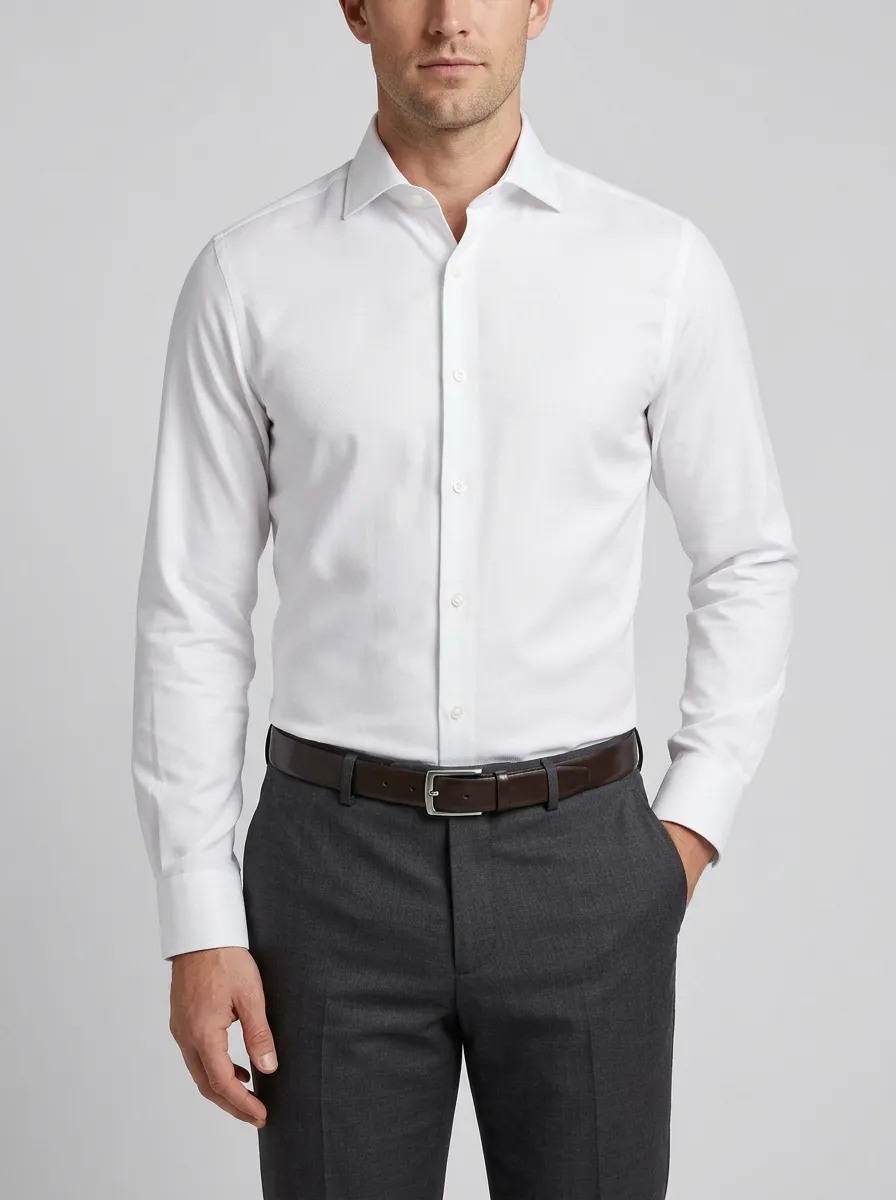 Men's Business Formal Solid White Long Sleeve Dress Shirt