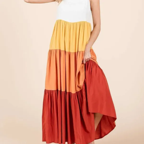 Color Block Tiered Pull-On Maxi Dress