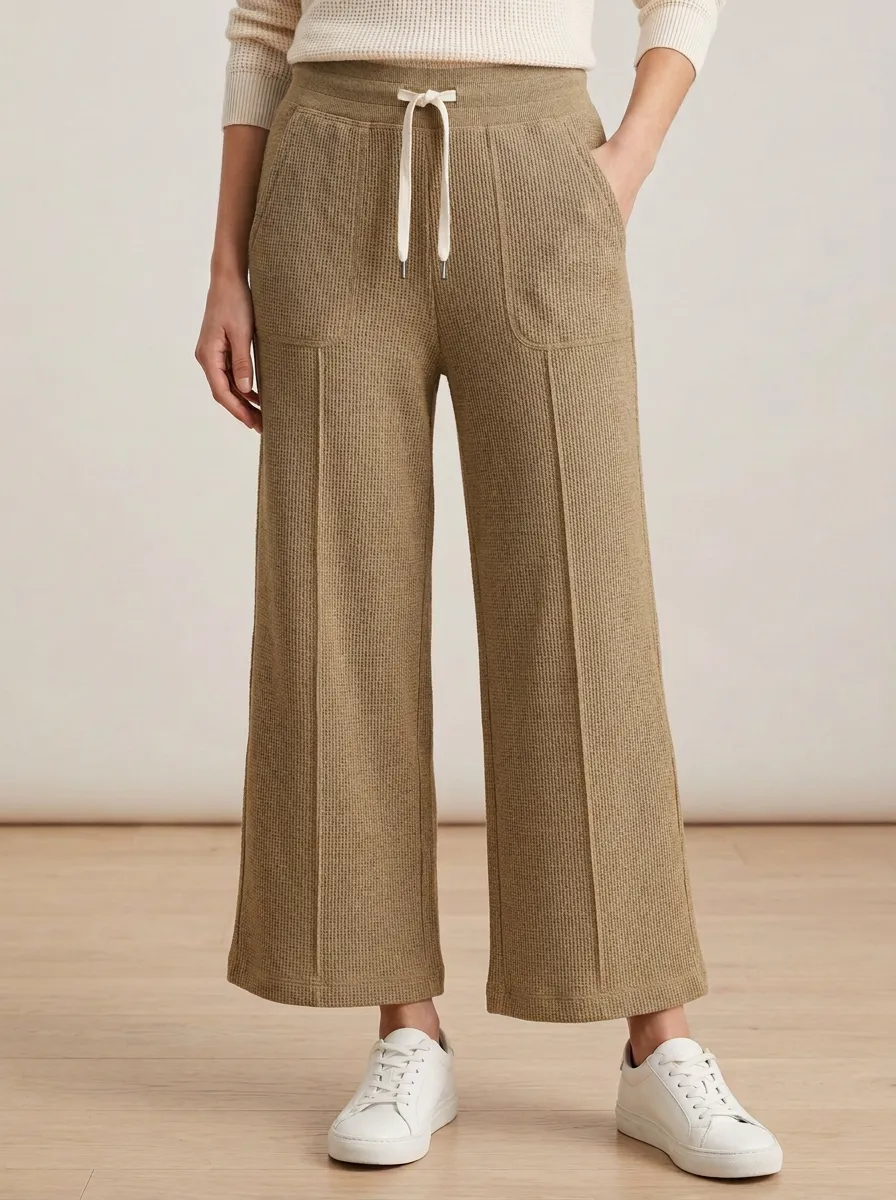 Women's Waffle Knit Drawstring Wide Leg Lounge Pants