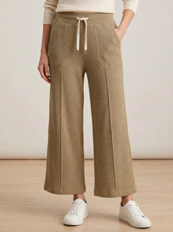 Women's Waffle Knit Drawstring Wide Leg Lounge Pants
