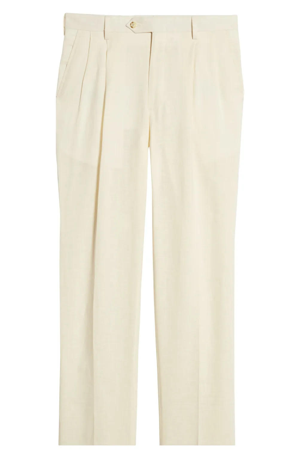 Linen Pleated Front Regular Rise Traditional Fit Trousers