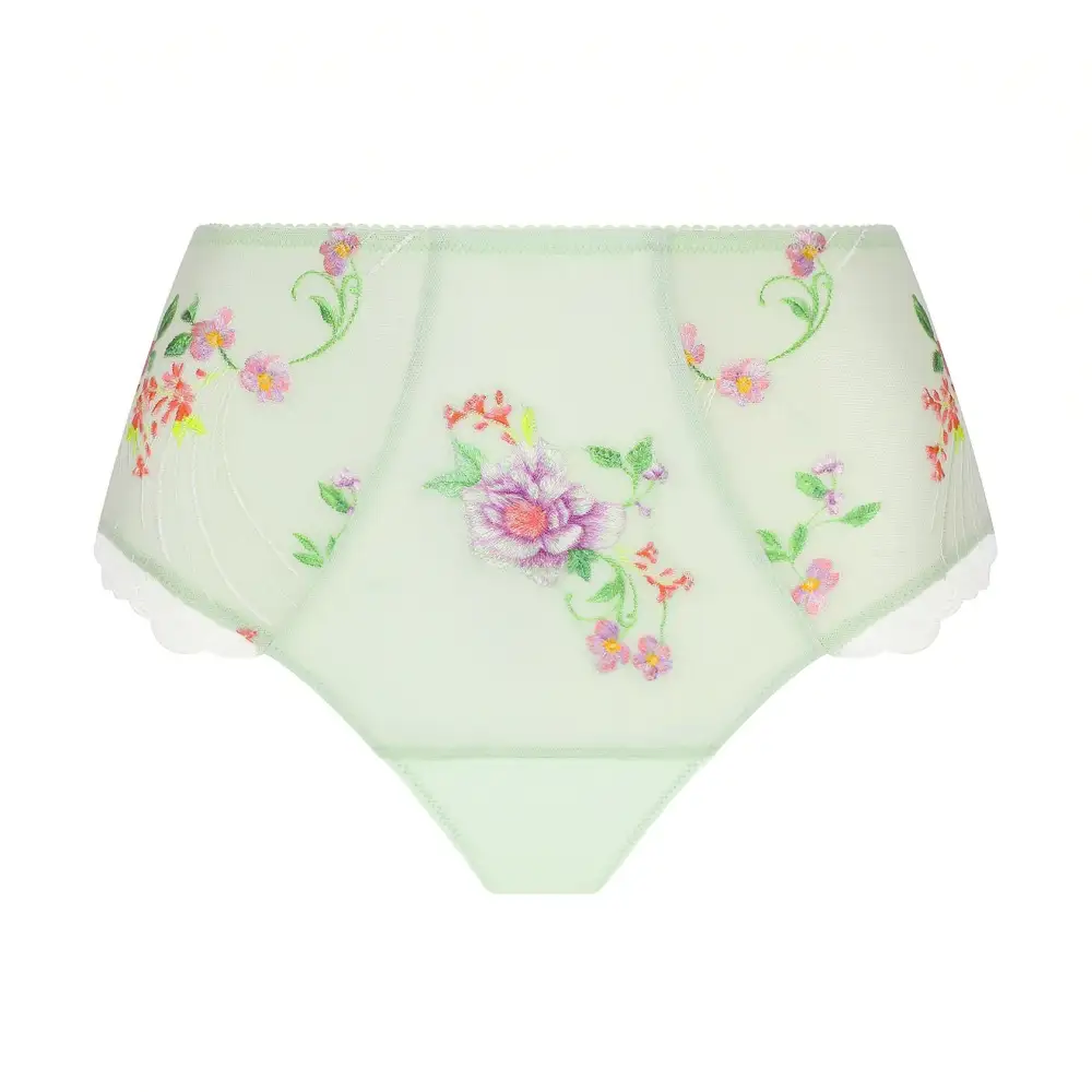 Women's Full Coverage Cotton Gusset Scalloped Lace Floral Embroidery Mesh Cotton Printed Shaping Soft Fabric Stretch Fit Supportive Fit Brief Panty