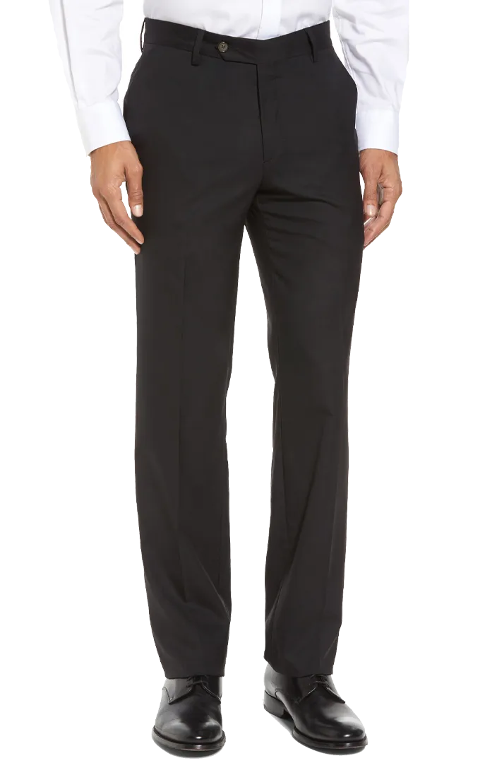 Stretch Flat Front Regular Rise Slim Fit Trousers