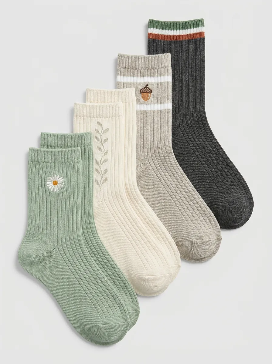 Leaf Nature Ribbed Men's Four-Pair Long Socks
