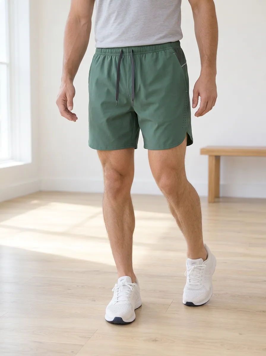 Men's Athletic Fitness Olive Green Drawstring Running Shorts