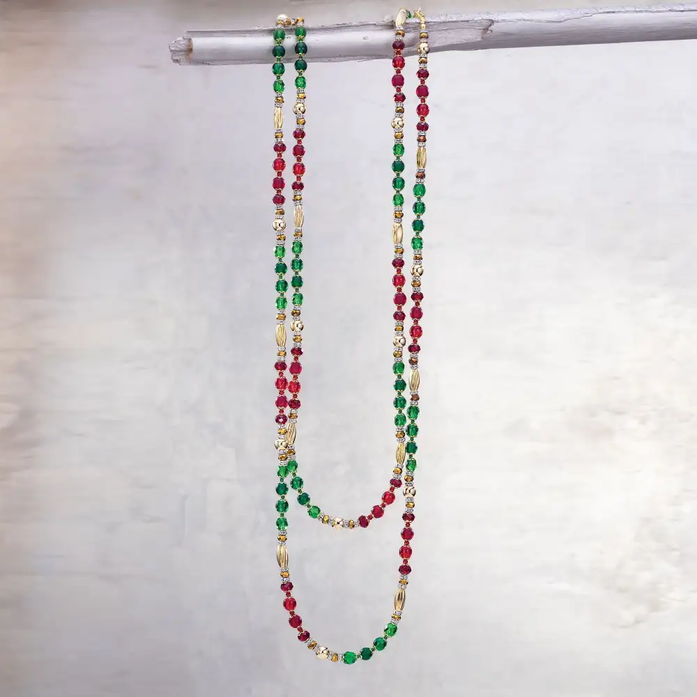 Classic Glass Beaded Heart Long Strand Necklace