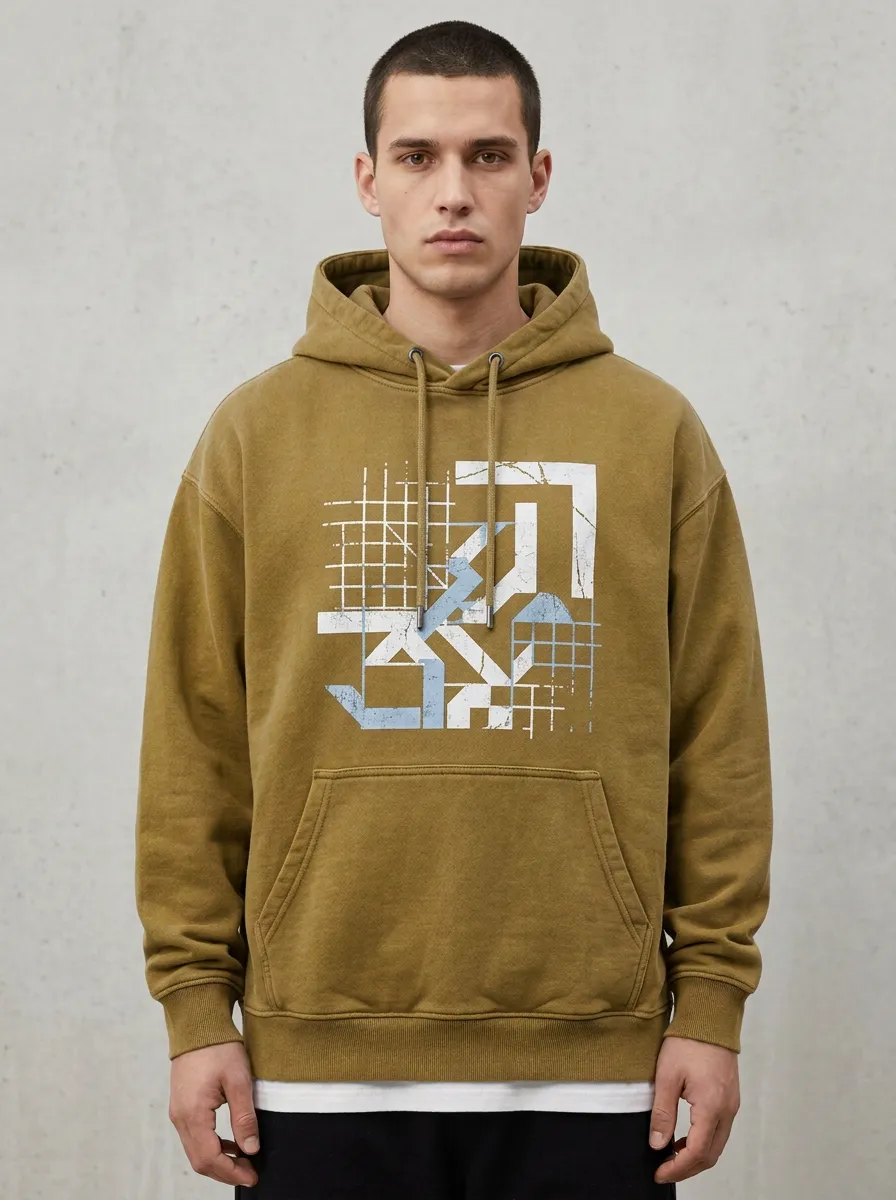Relaxed Geometric Abstract Men's Graphic Hoodie