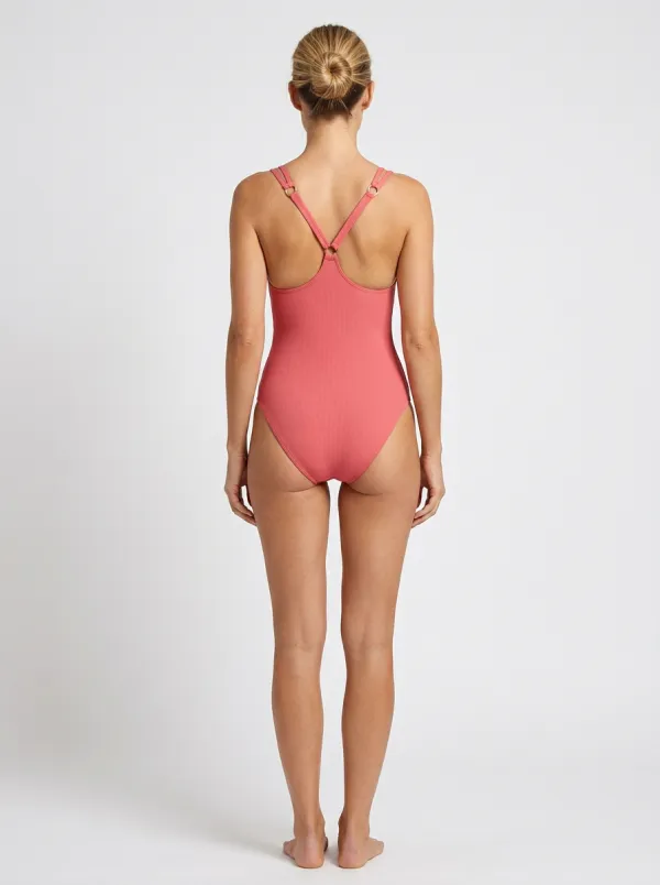 Women's Cutout Ribbed Coral-Motif One-Piece Swimsuit