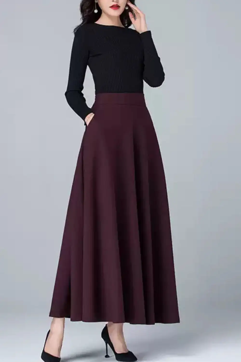 Checkered Polyester High Waist Maxi Skirt