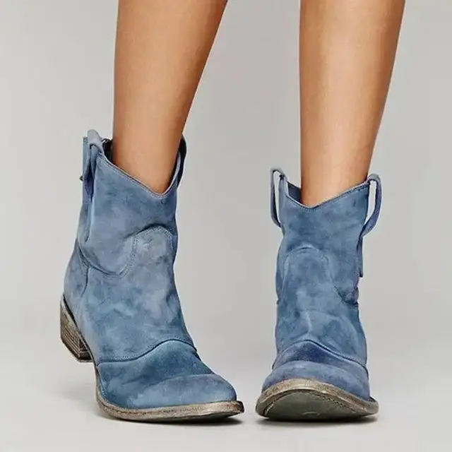 Warm Suede Ankle Boots Comfortable Western Style Boots