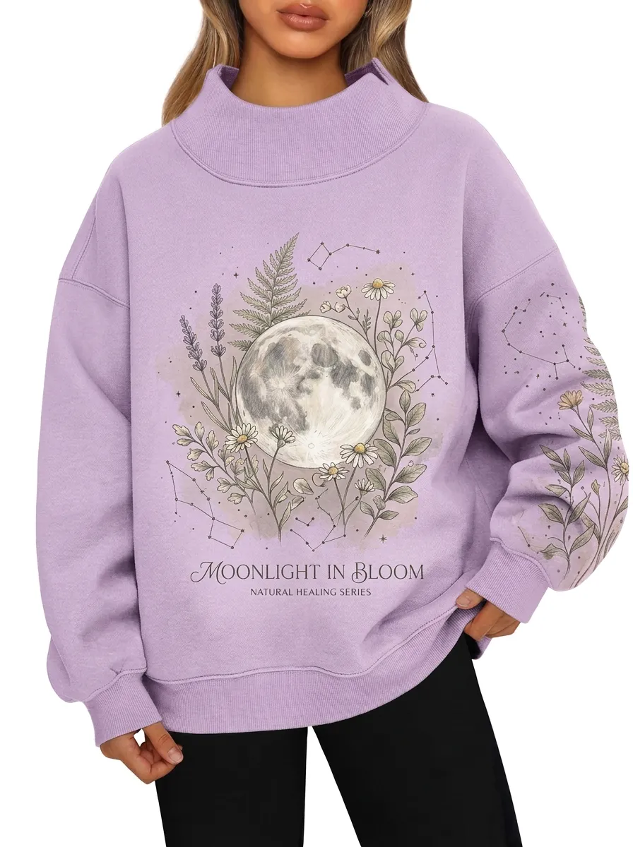 Women's Celestial Moon Floral Constellation Graphic Sweatshirt