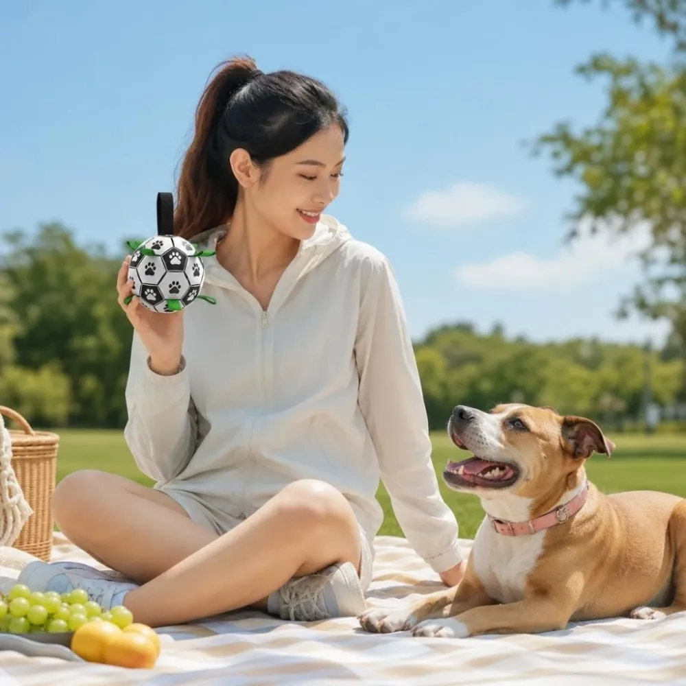 Interactive Dog Soccer Ball Durable Tug Chew Toy with Pump