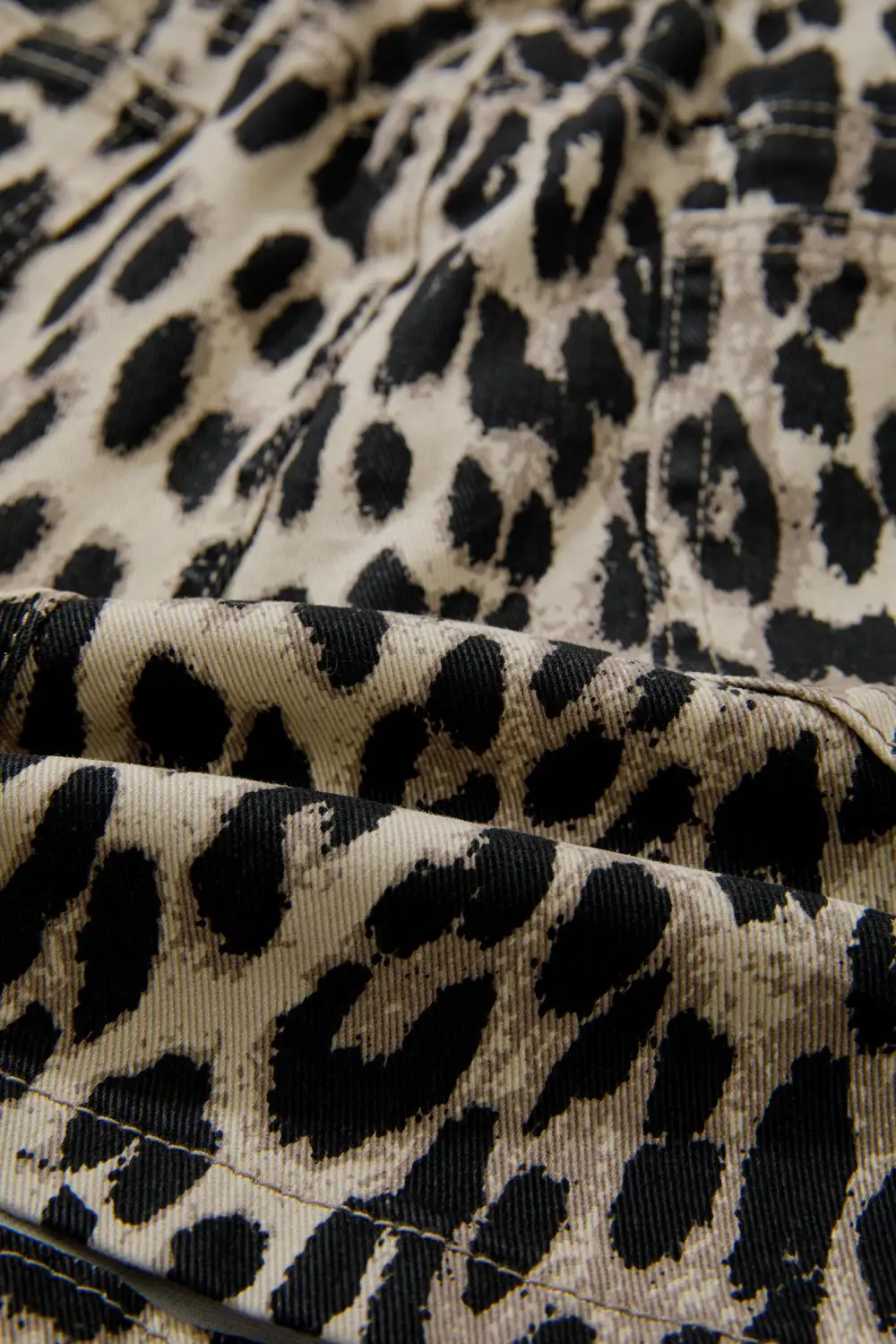 Elastic-Waist Cotton Leopard-Print Denim Shorts