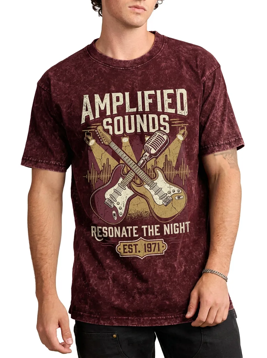 Men's Rock Music Lover Guitar Microphone Printed T-shirt