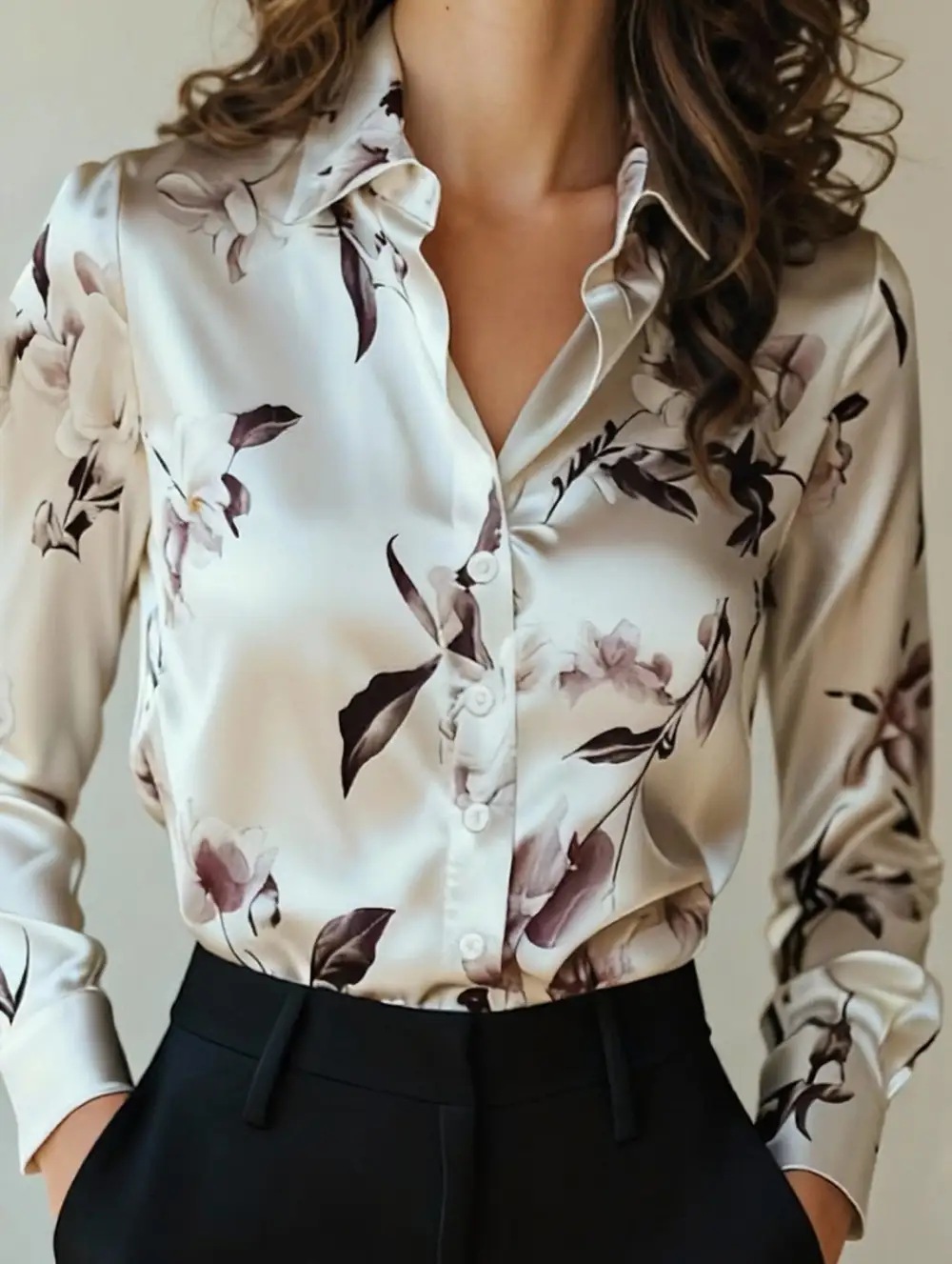 Satin Ink Print Lapel Shirt