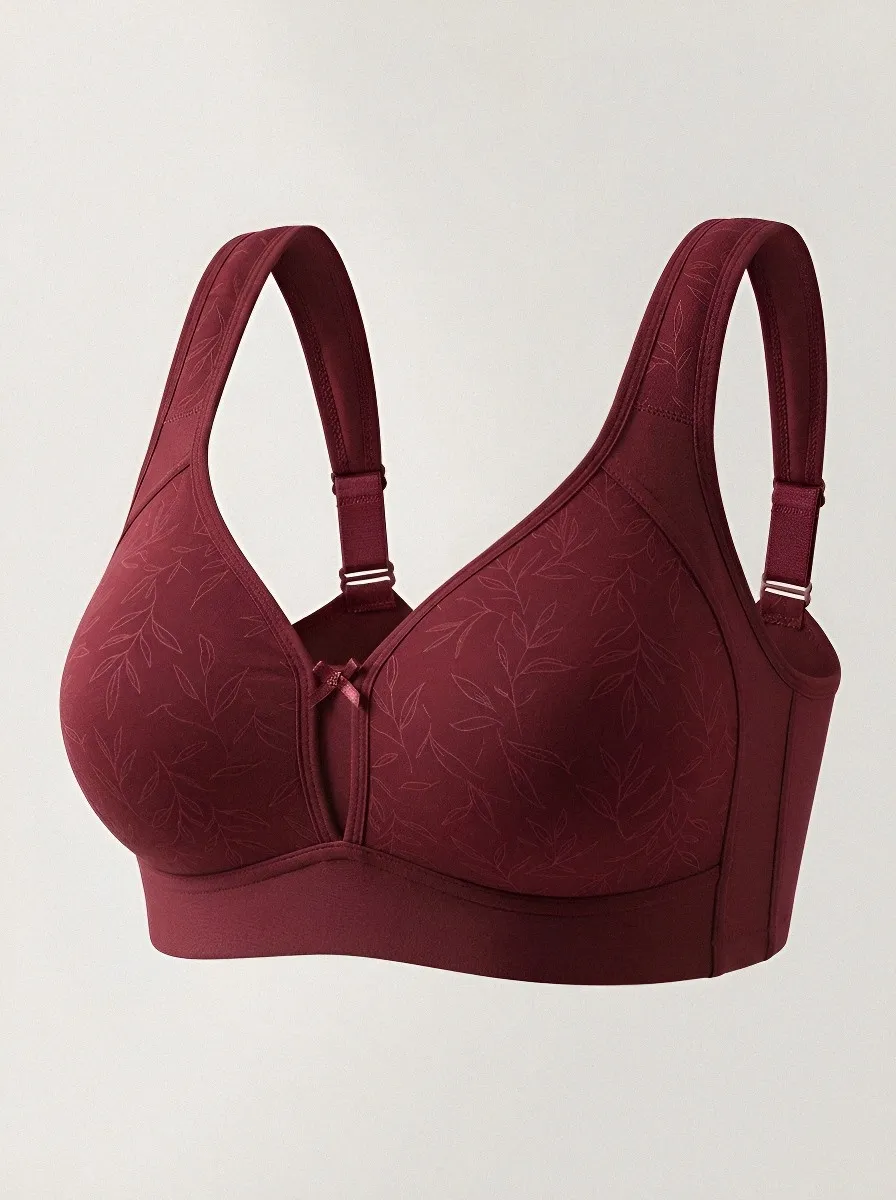 Women's Plus Size Sage Green Leaf Wide-Strap Wireless Bra
