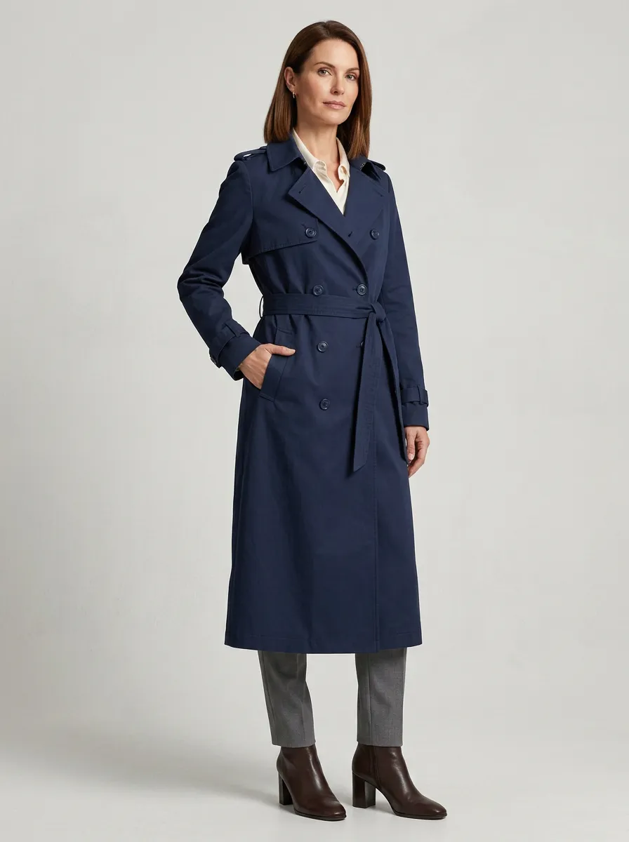 Women's Tailored Double-Breasted Belted Classic Long Trench Coat