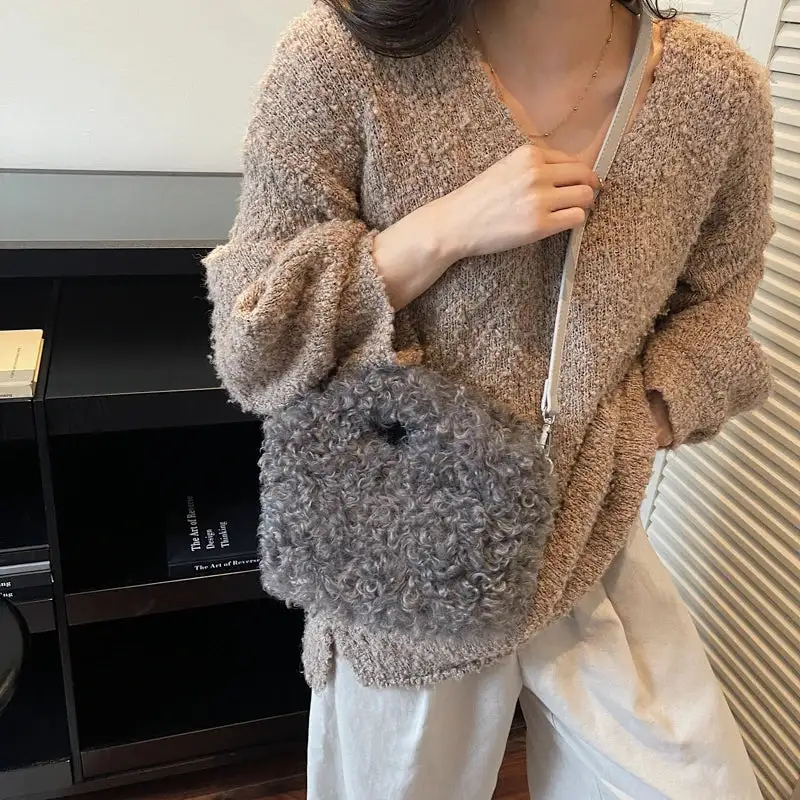 Playful Accent: Furry Ball Mini Crossbody Bag