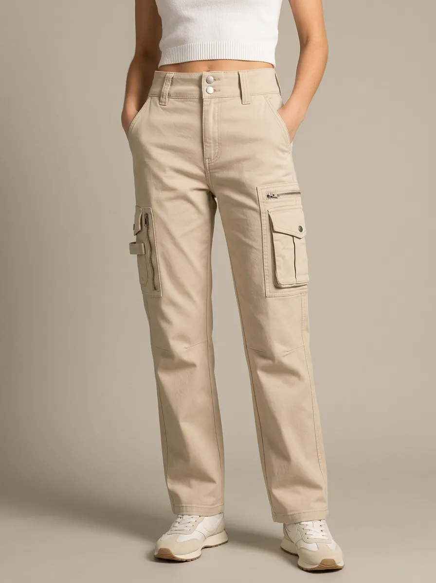 Women's Cargo Relaxed Utility Straight Multi-Pocket Pants