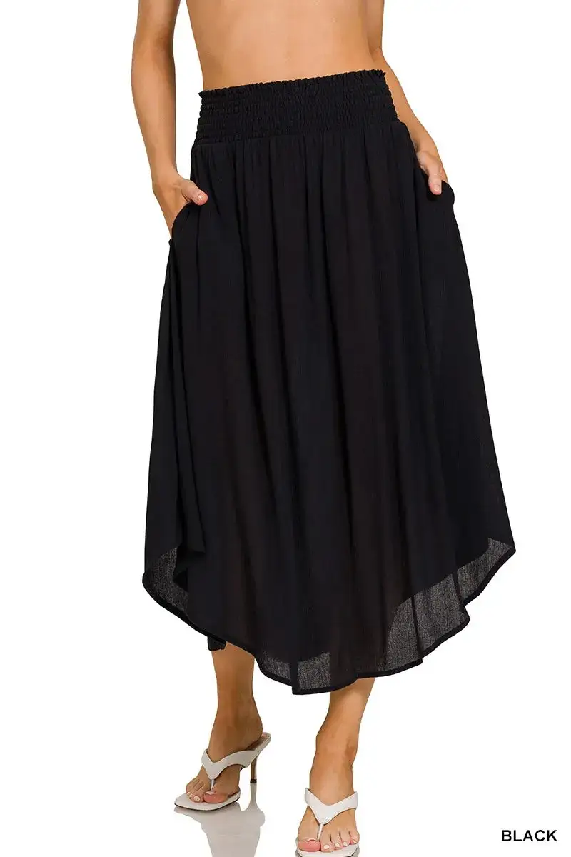 Neat Smocked Pocket Detail Skirt