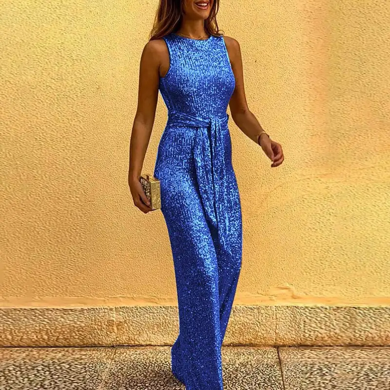 Clean Line Sequin Sleeveless Jumpsuit
