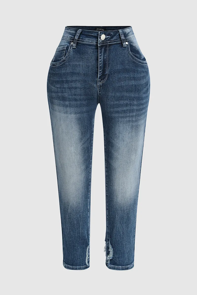 Washed Ripped Low Waist Crop Skinny Jeans