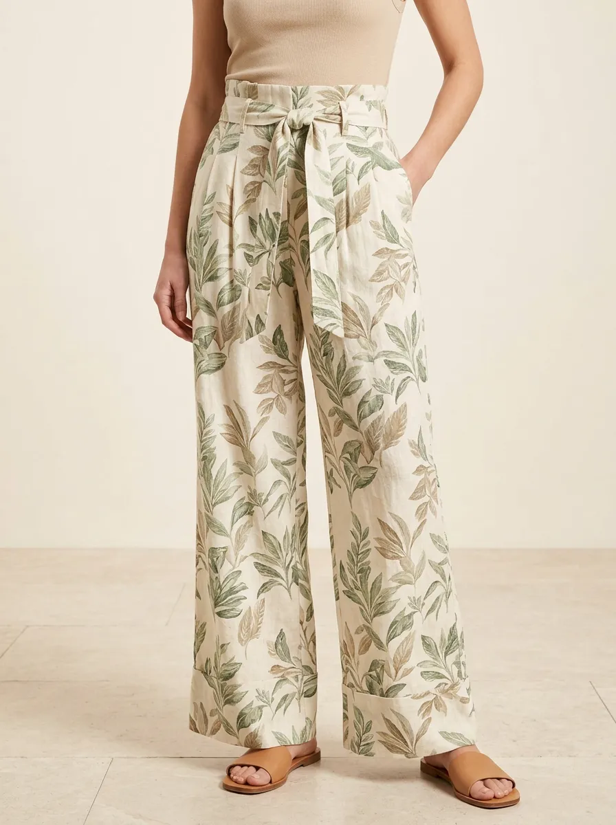 Women's Botanical Casual Style Printed Wide Leg Pants