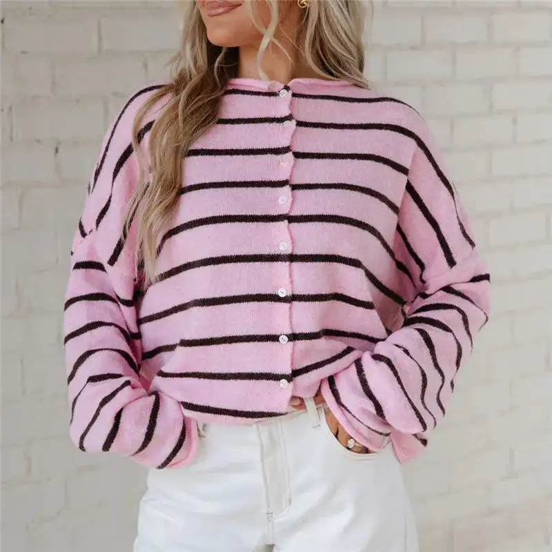 Striped Button-Up Cardigan