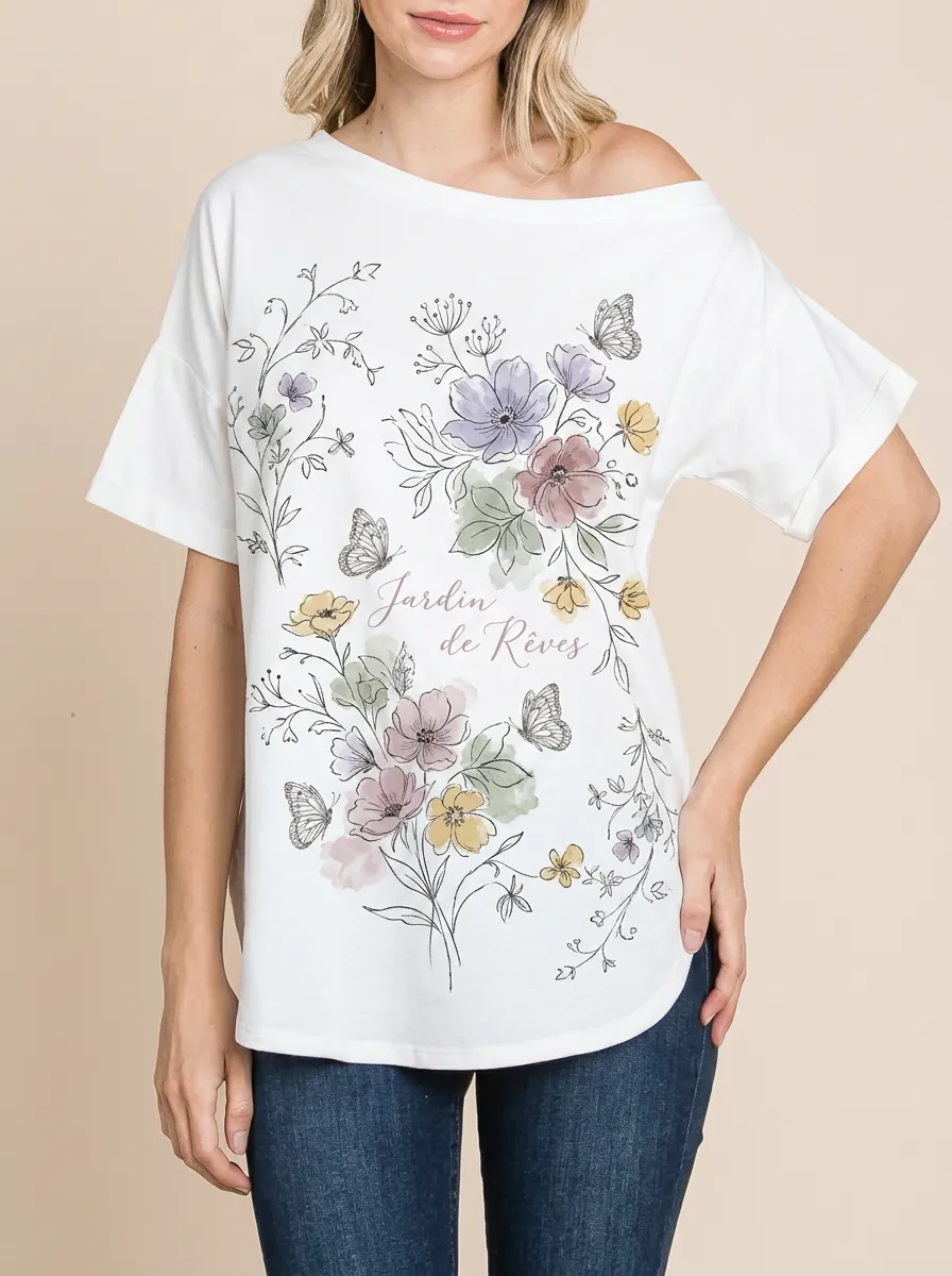 Women's Floral Butterfly Jardin de Rêves Printed T-shirt