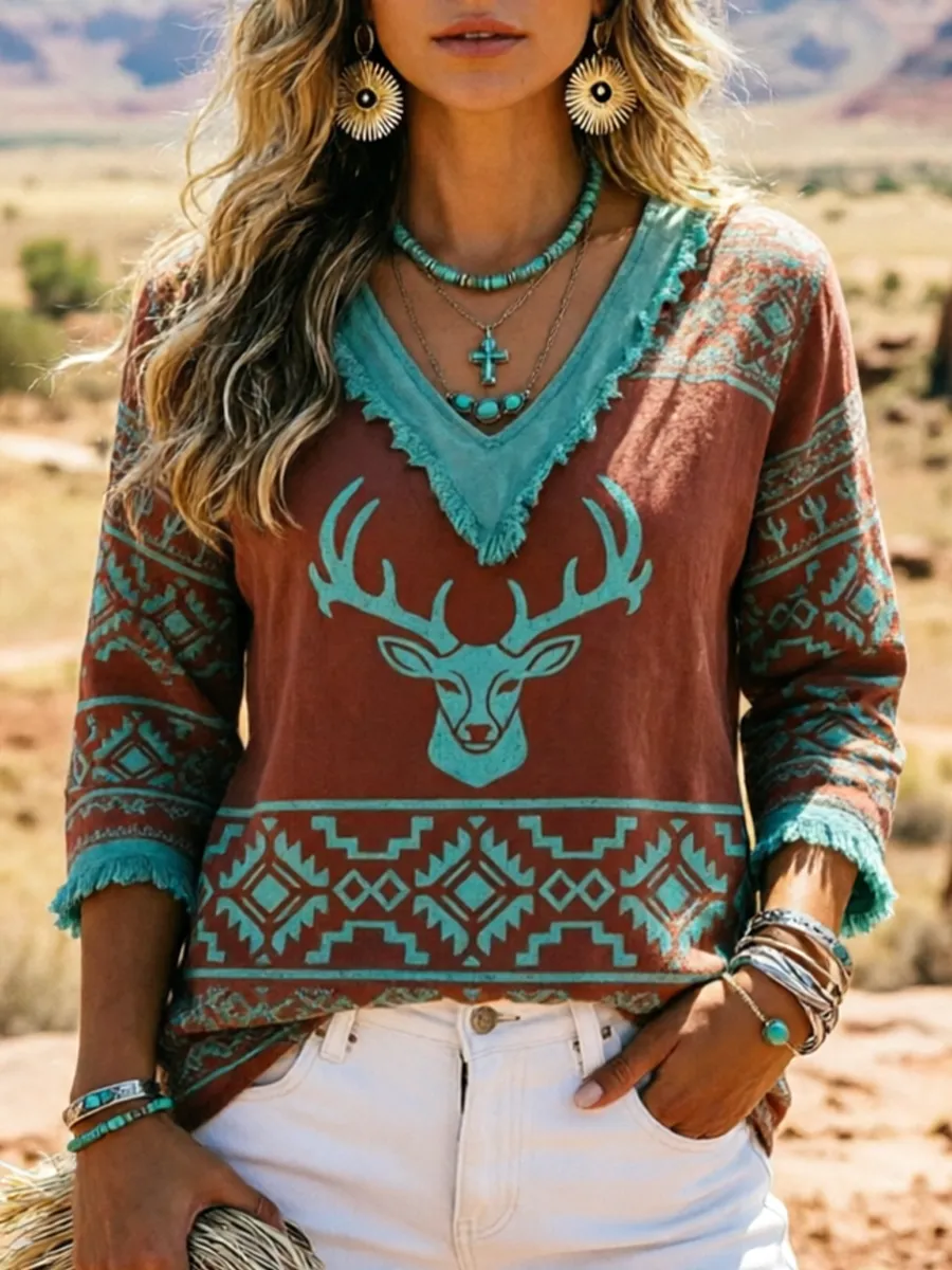 Women'S American Independence Day Retro Western Art Printed Casual Top