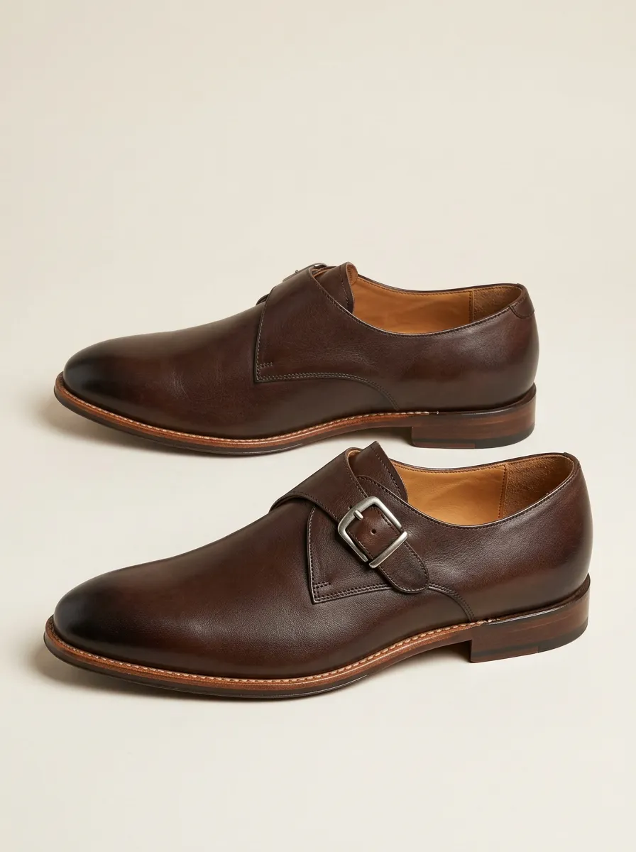 Men's Contemporary Classic Leather Single Monk Strap Dress Shoes