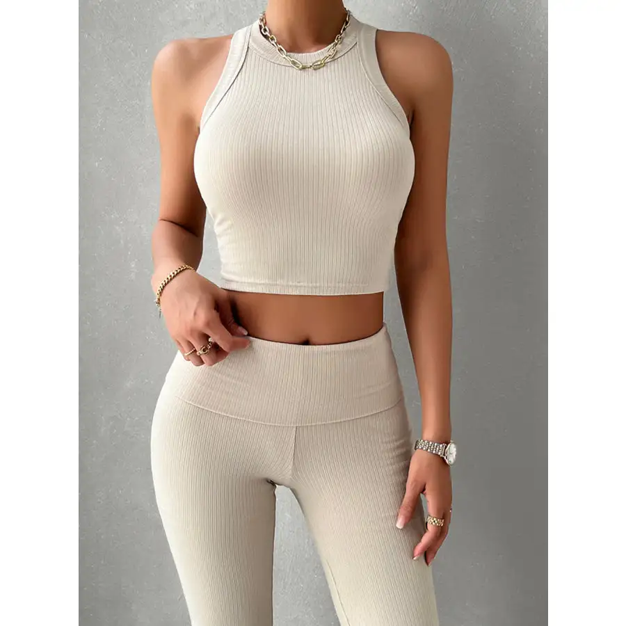 Ribbed Round Neck Tank and Pants Set