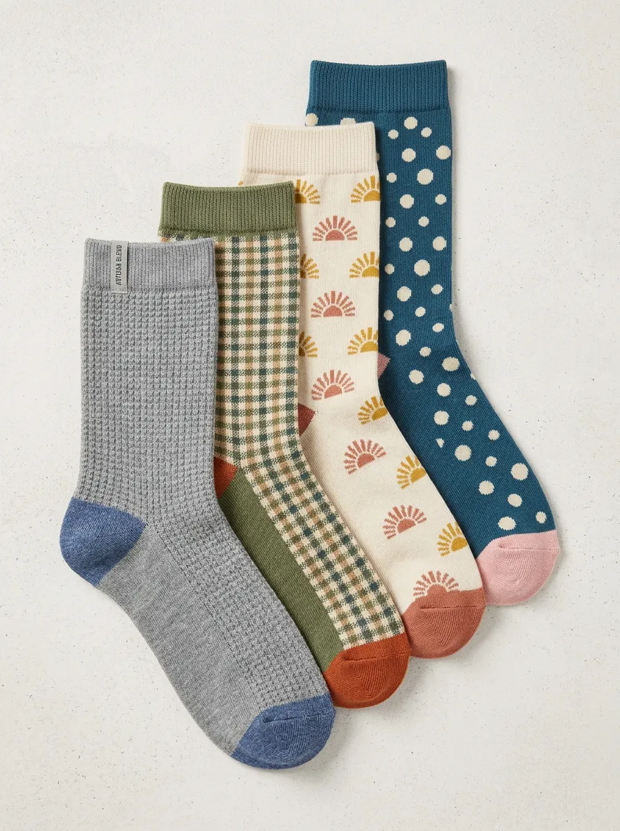 Gingham Boho Four-Pair Casual Socks