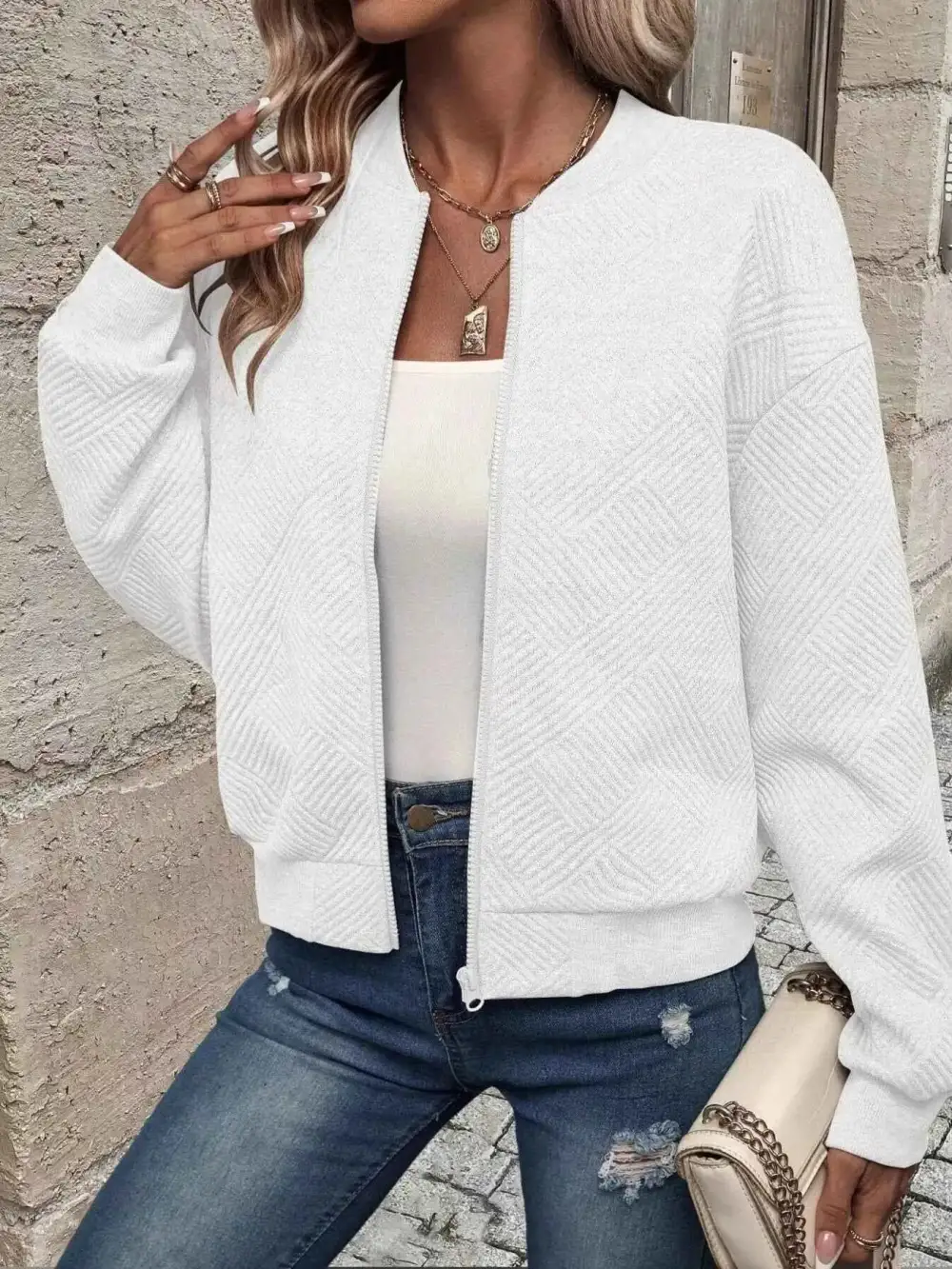 Texture Zip-Up Bomber Jacket