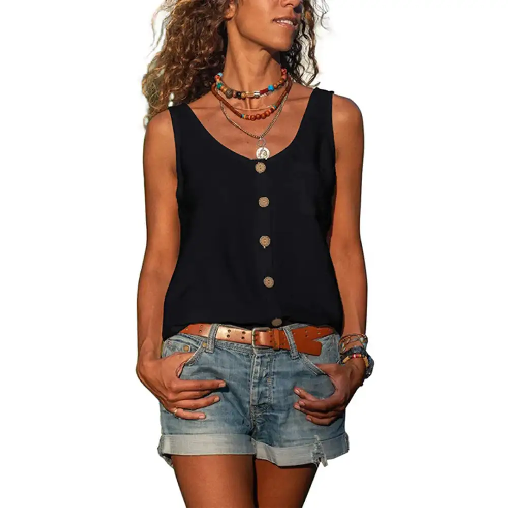  Casual Sleeveless Button Front Tank Top