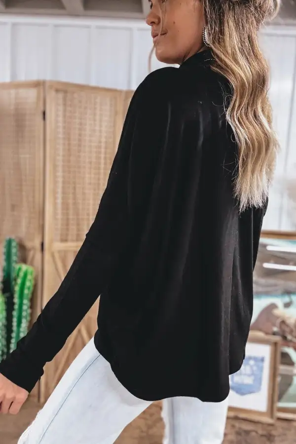 Solid Relaxed Viscose Blend Long Sleeve Top
