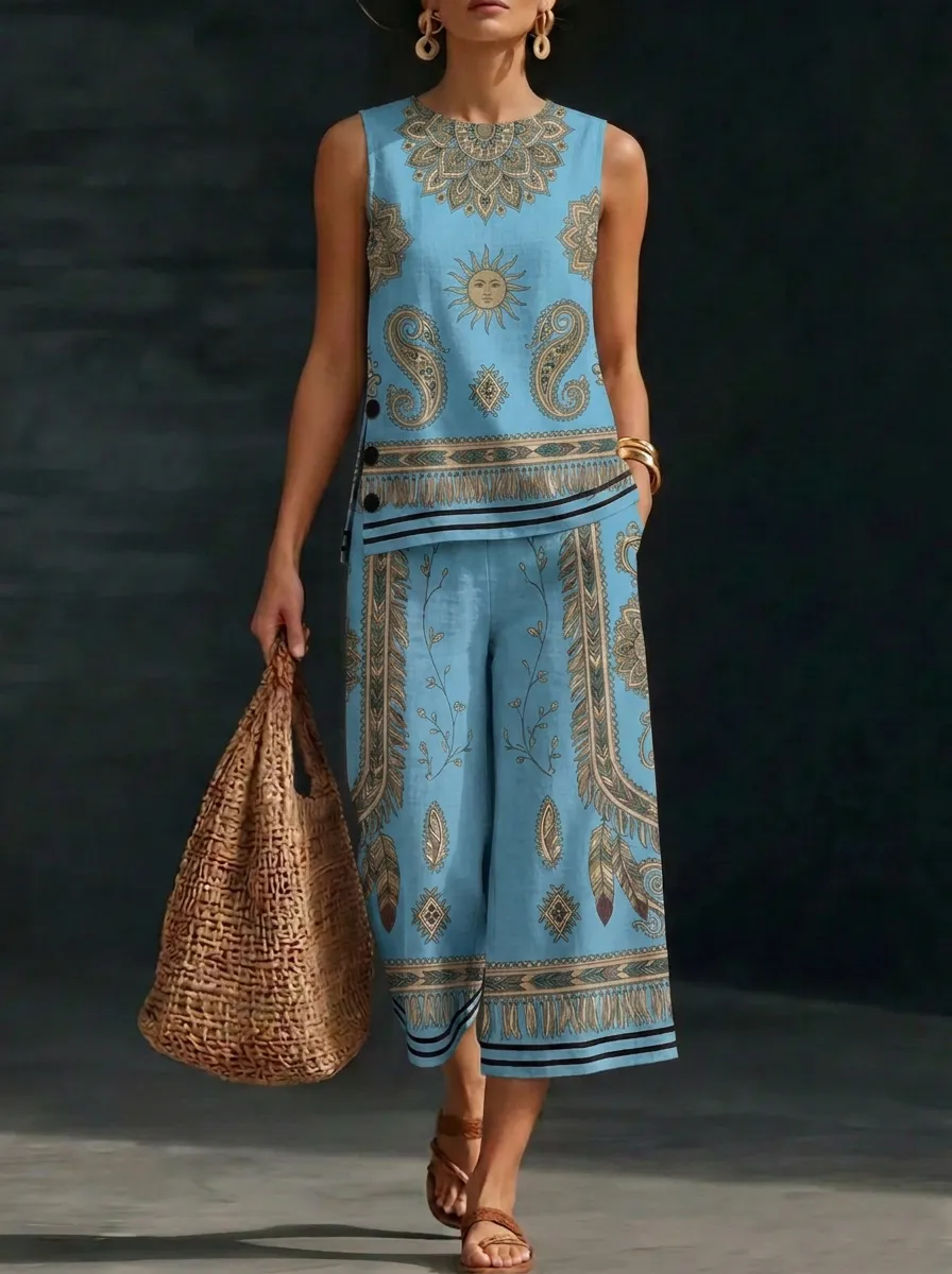 Women's Bohemian Sun Paisley Printed Sleeveless Set