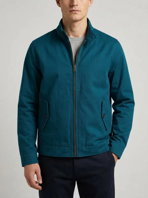 Men's Casual Navy Blue Embroidered Logo Zip-Up Jacket