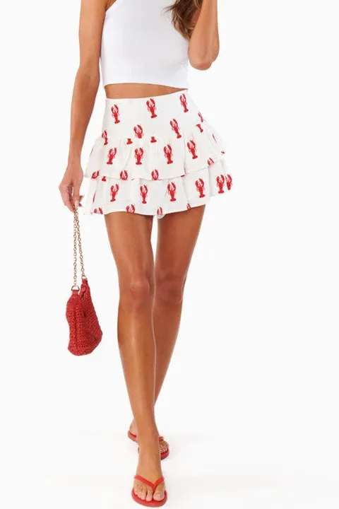 Red Lobster Embroidered White Mini Skirt