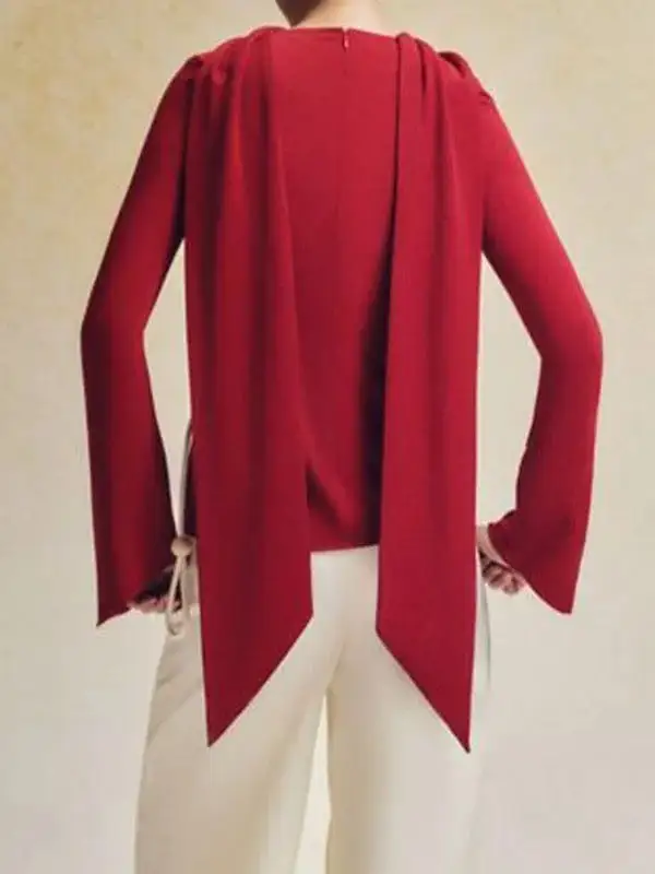 Flared Sleeve Long Sleeve Zip Detail Boat Neck T-Shirt