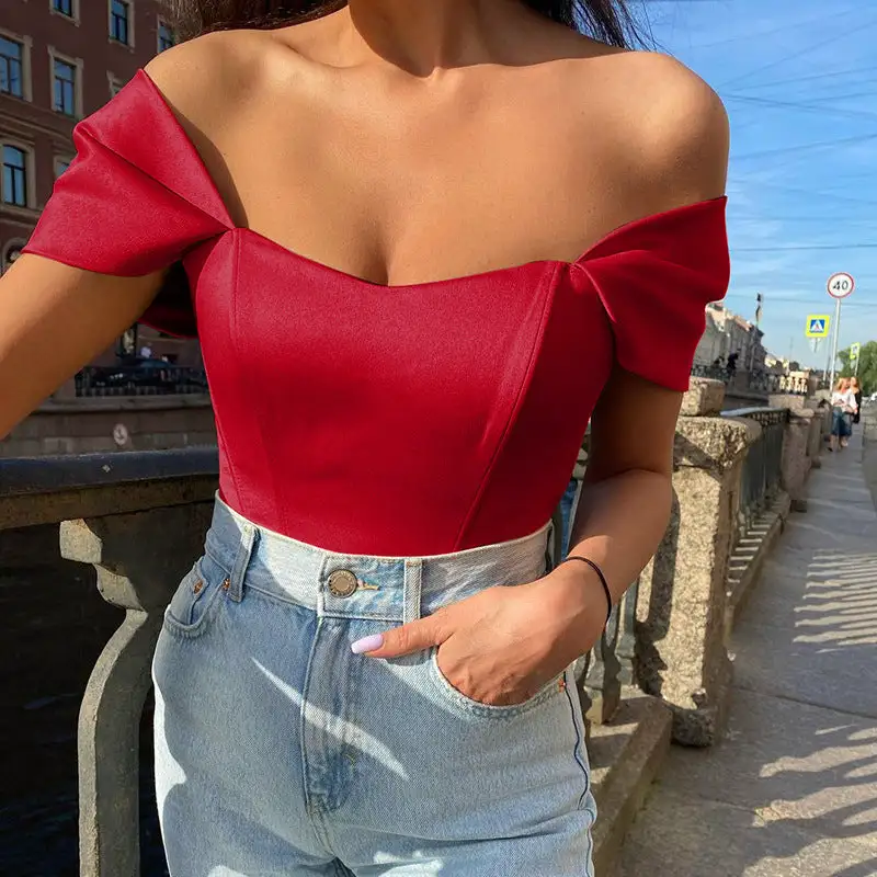 Satin Off Shoulder Fishtail Top
