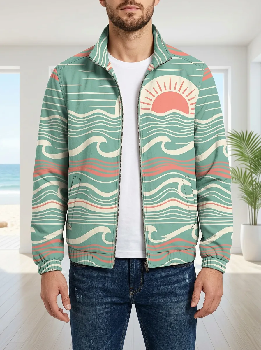 Men's Beach Sunset Ocean Waves Rugged Adventure Jacket