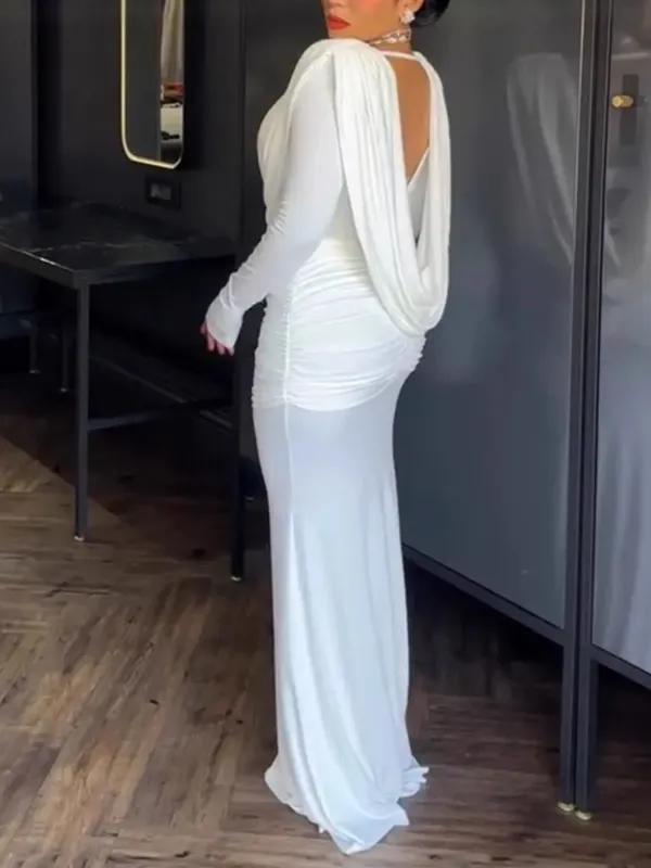 Relaxed Shape Ruched Long Sleeve Maxi Dress