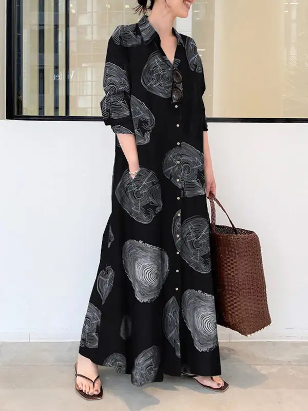 Printed Long Shirt Maxi Dress