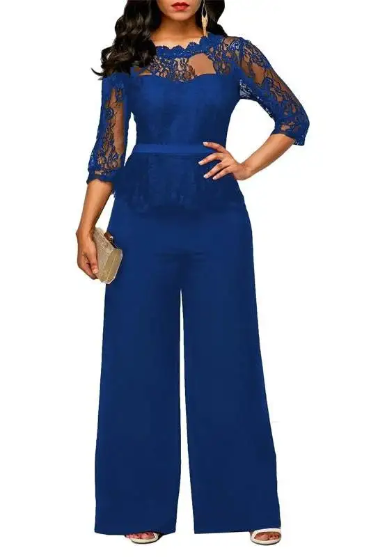 Lace Peplum Wide-Leg Jumpsuit