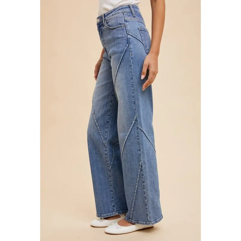 Decorative Seams Wide Leg Jeans