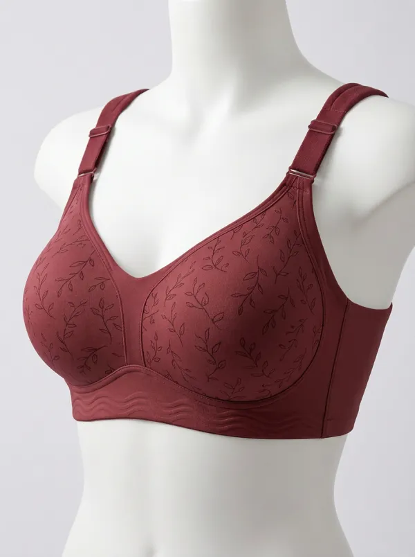 Women's Plus Size Light Grey Leaf Full-Coverage Wireless Bra