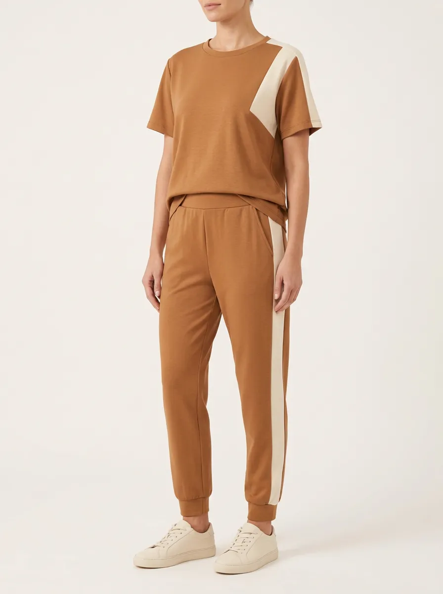 Women's Colorblock Crewneck T-Shirt and Joggers Set
